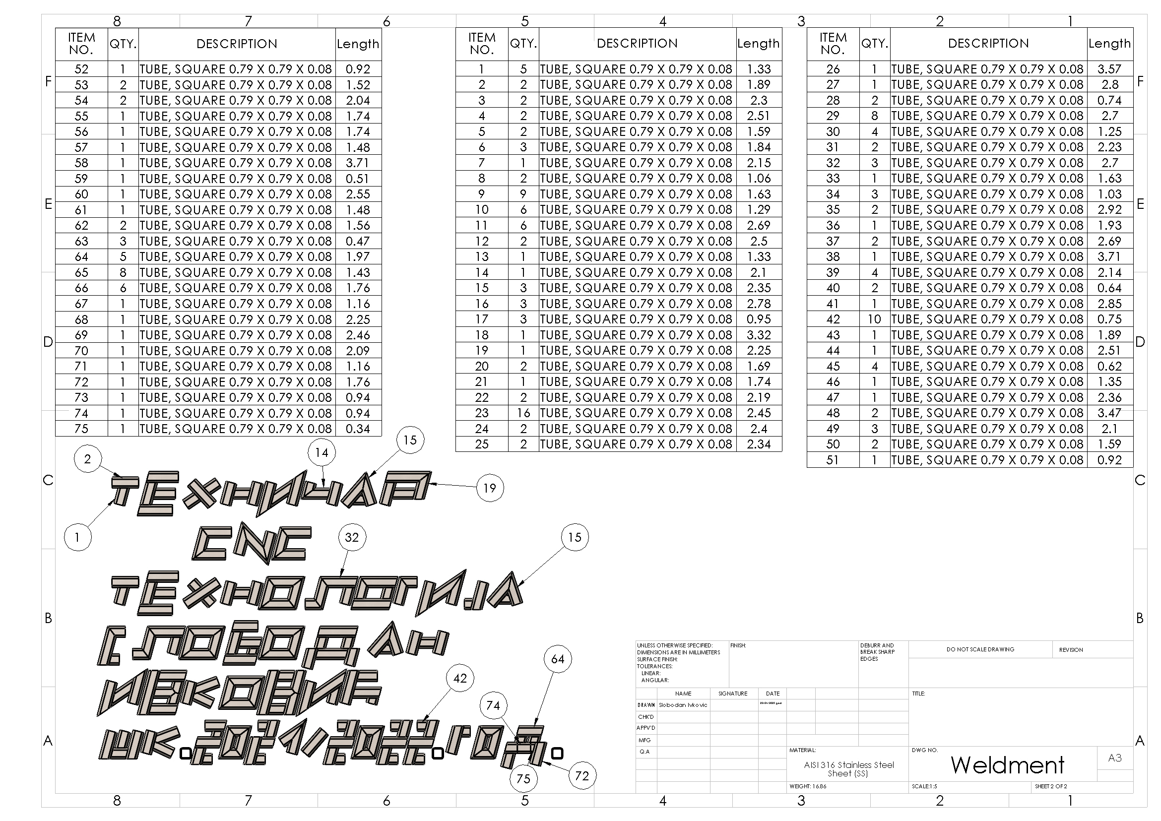 Weldment Cut List Table